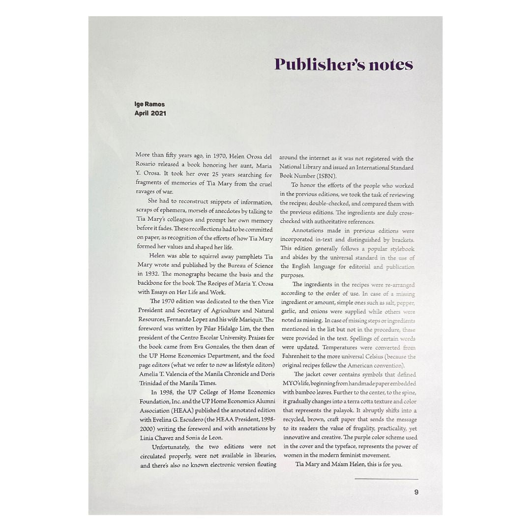 Appetite for Freedom: The Recipes of Maria Y. Orosa with Essays on Her Life and Work Publisher's Notes