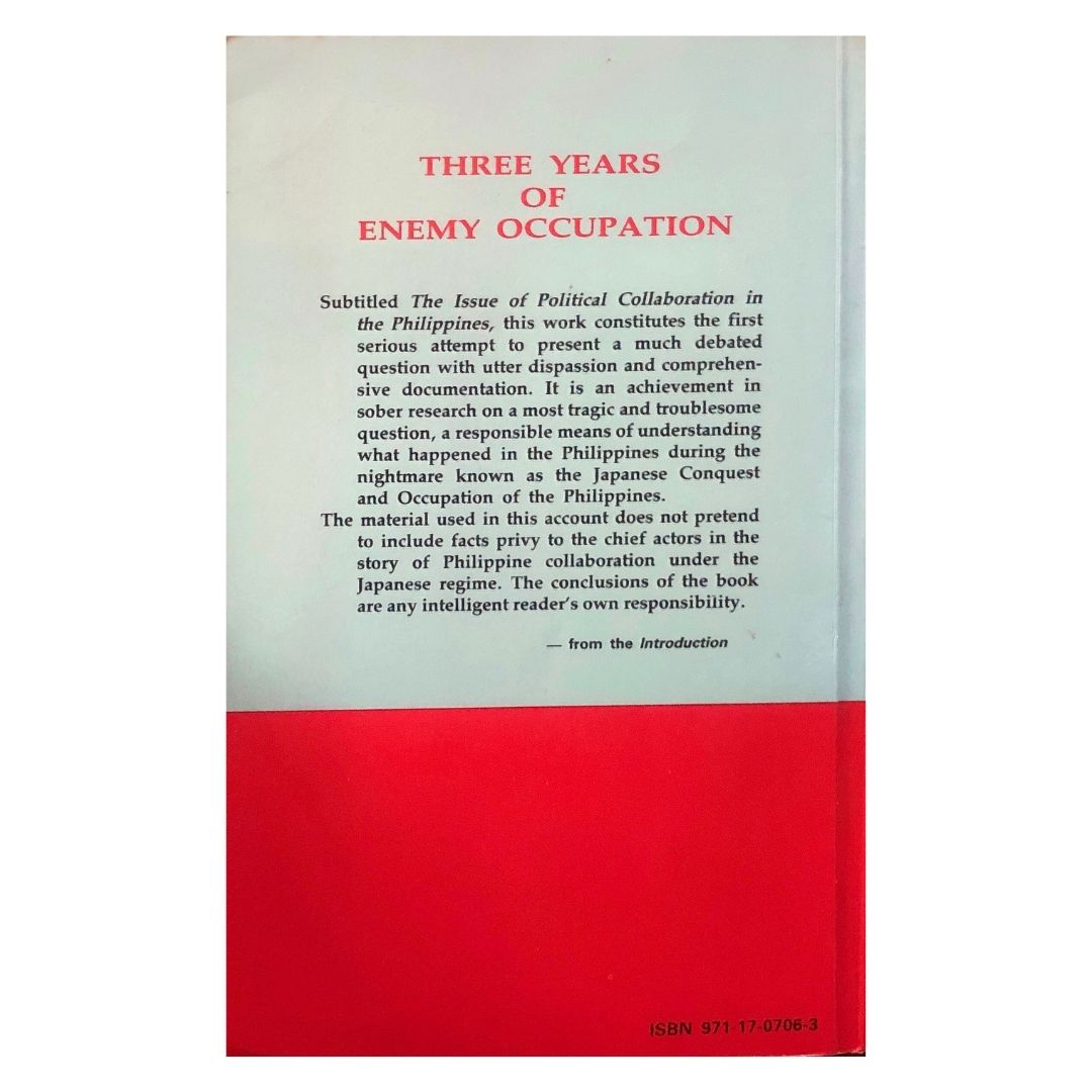 Three Years of Enemy Occupation (Reprint) by Claro M. Recto Back cover