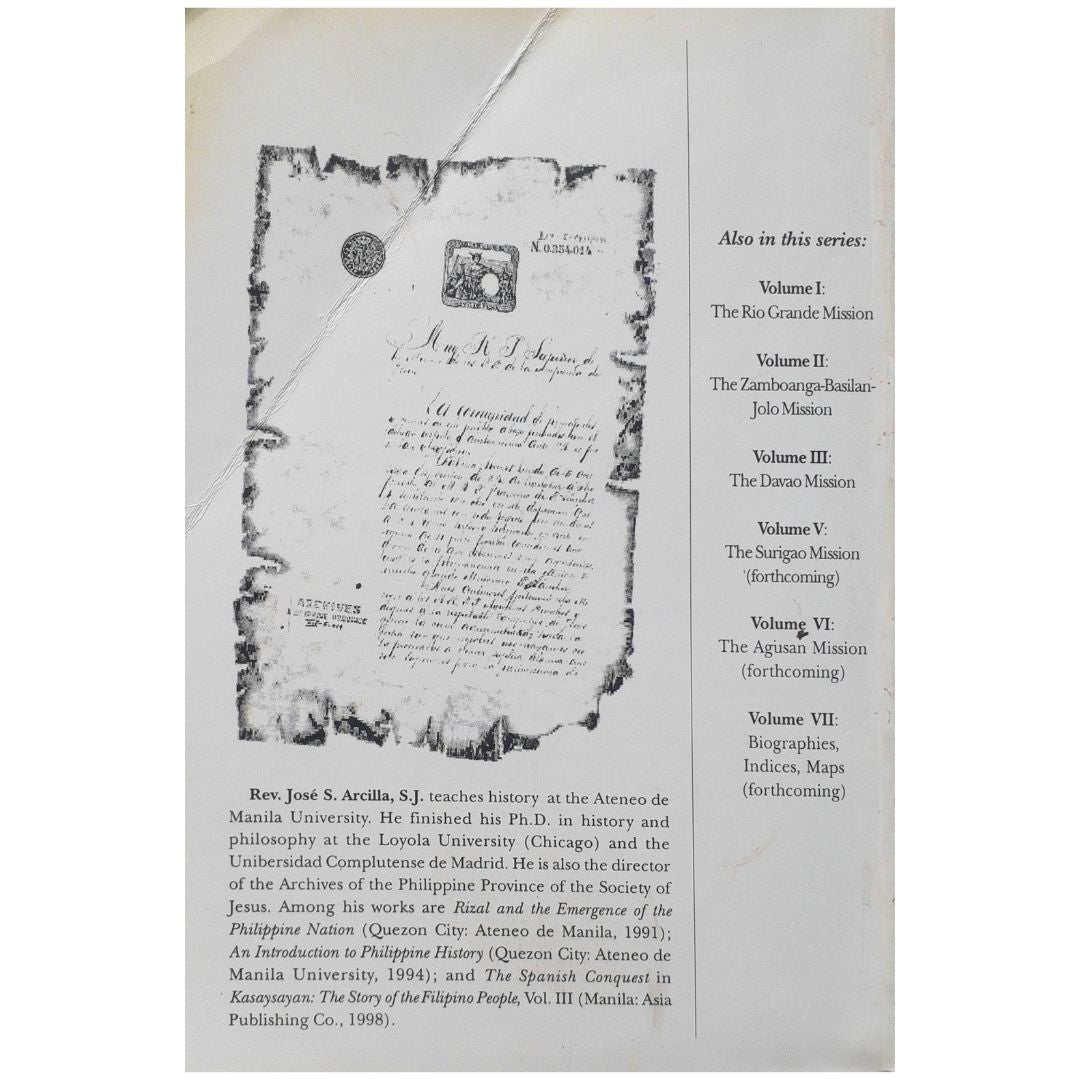 Jesuit: Missionary Letters from Mindanao Volume 4 The Dapitan-Balingasag Mission by Jose S. Arcilla, S. J. (Back Cover)