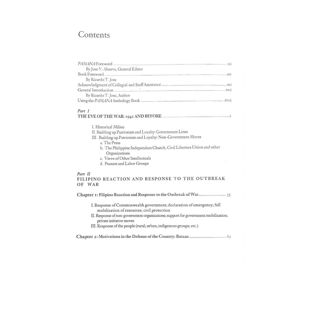 World War II and the Japanese Occupation by Ricardo T. Jose Table of contents