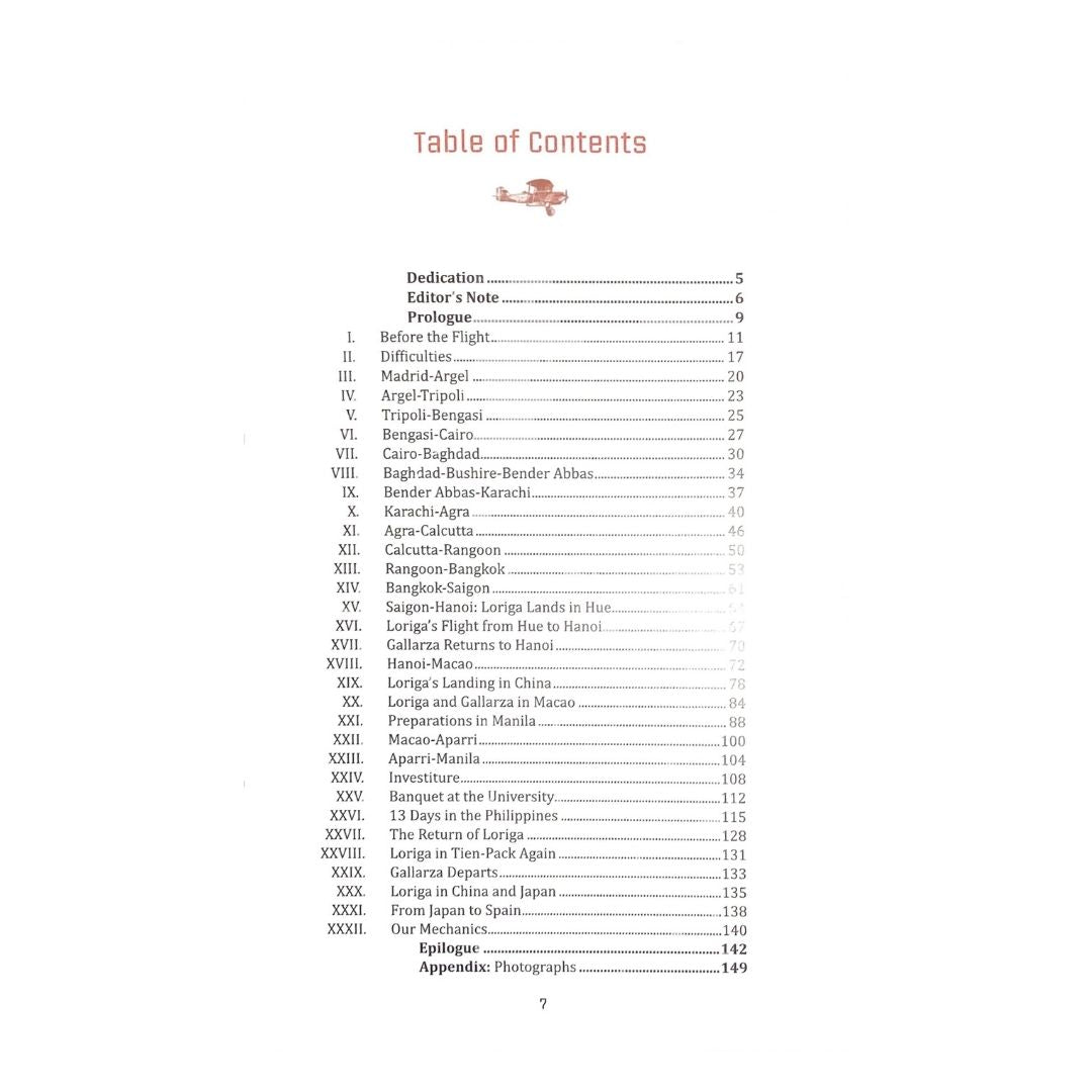 The Madrid-Manila Flight by Eduardo G. Gallarza/Joaquin Loriga Taboada Table of contents