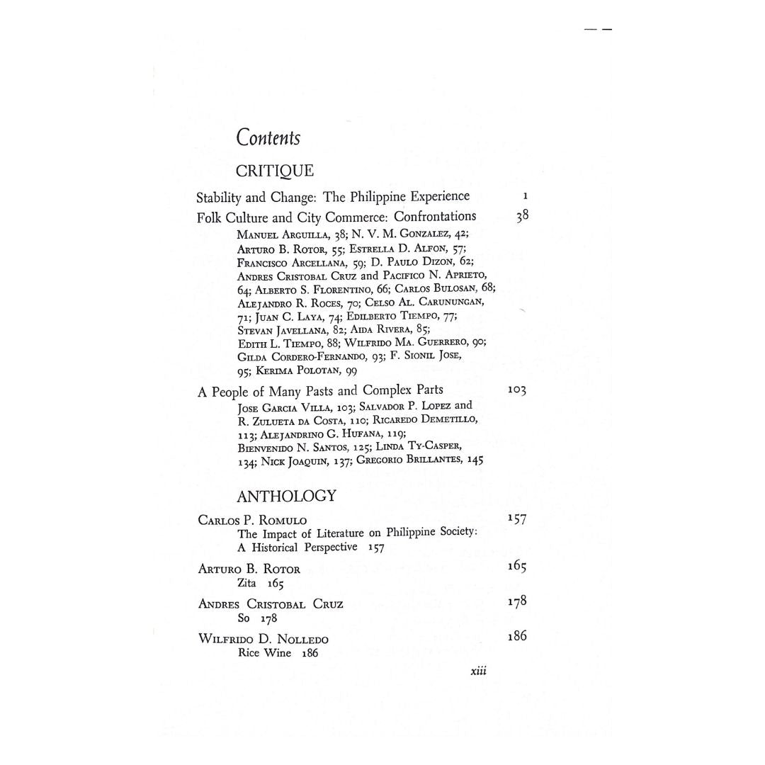 New Writing from the Philippines: a Critique and Anthology by Leonard Casper Table of contents