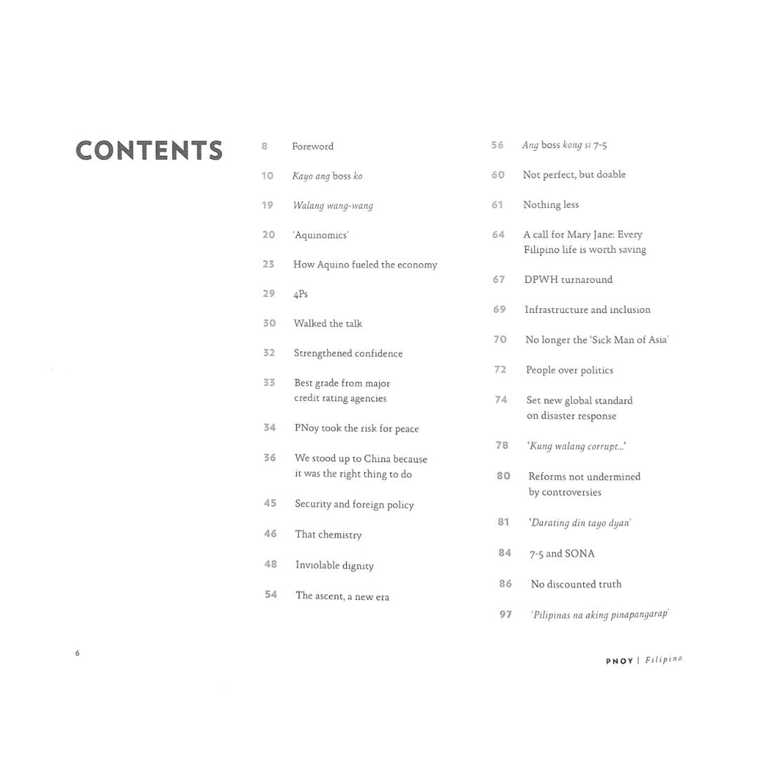 Pnoy: Filipino by The Ninoy and Cory Aquino Foundation Table of Content 1