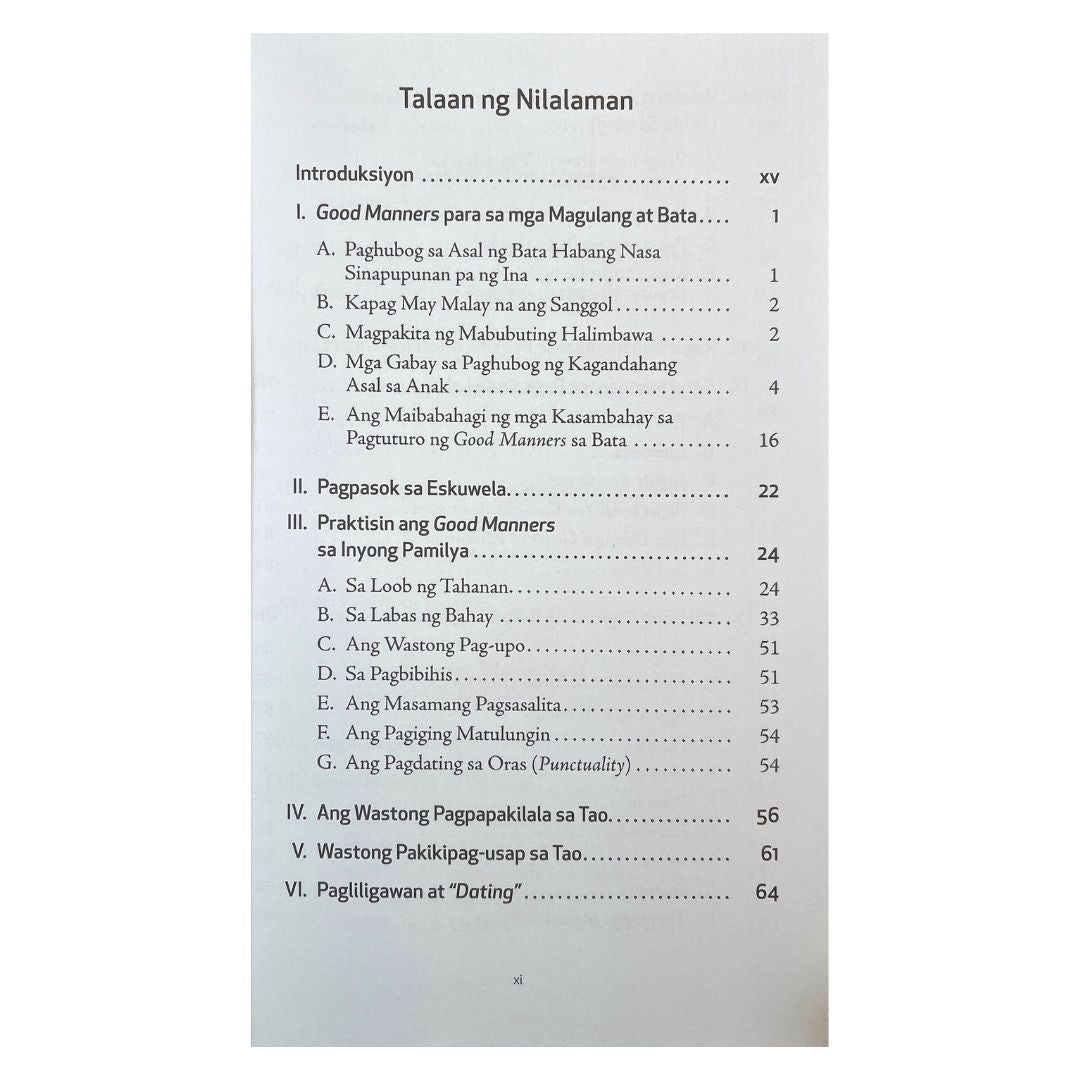Good Manners Pinoy Style By Lola Z (Table of Content 1)