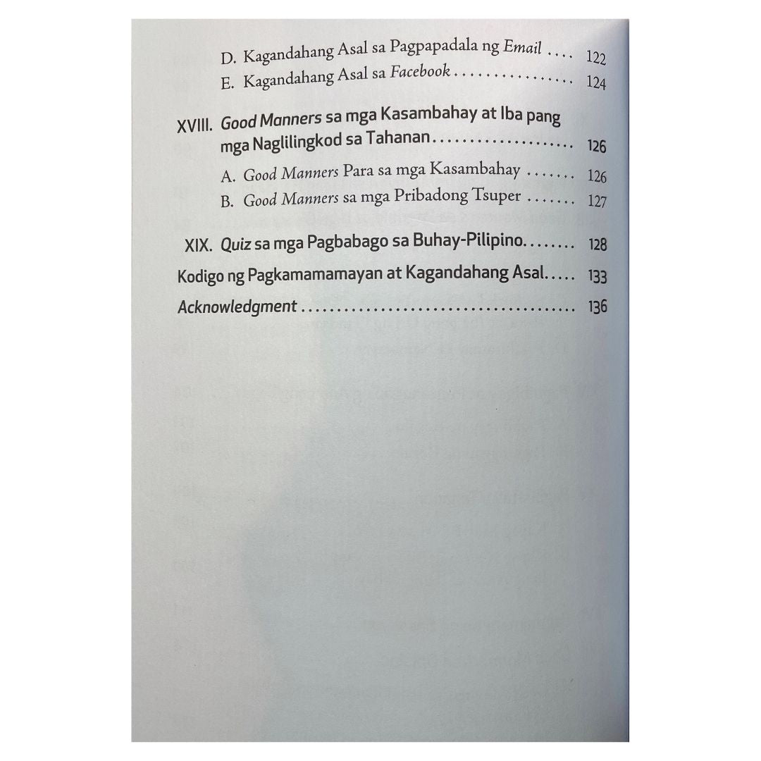 Good Manners Pinoy Style By Lola Z (Table of Content 4)