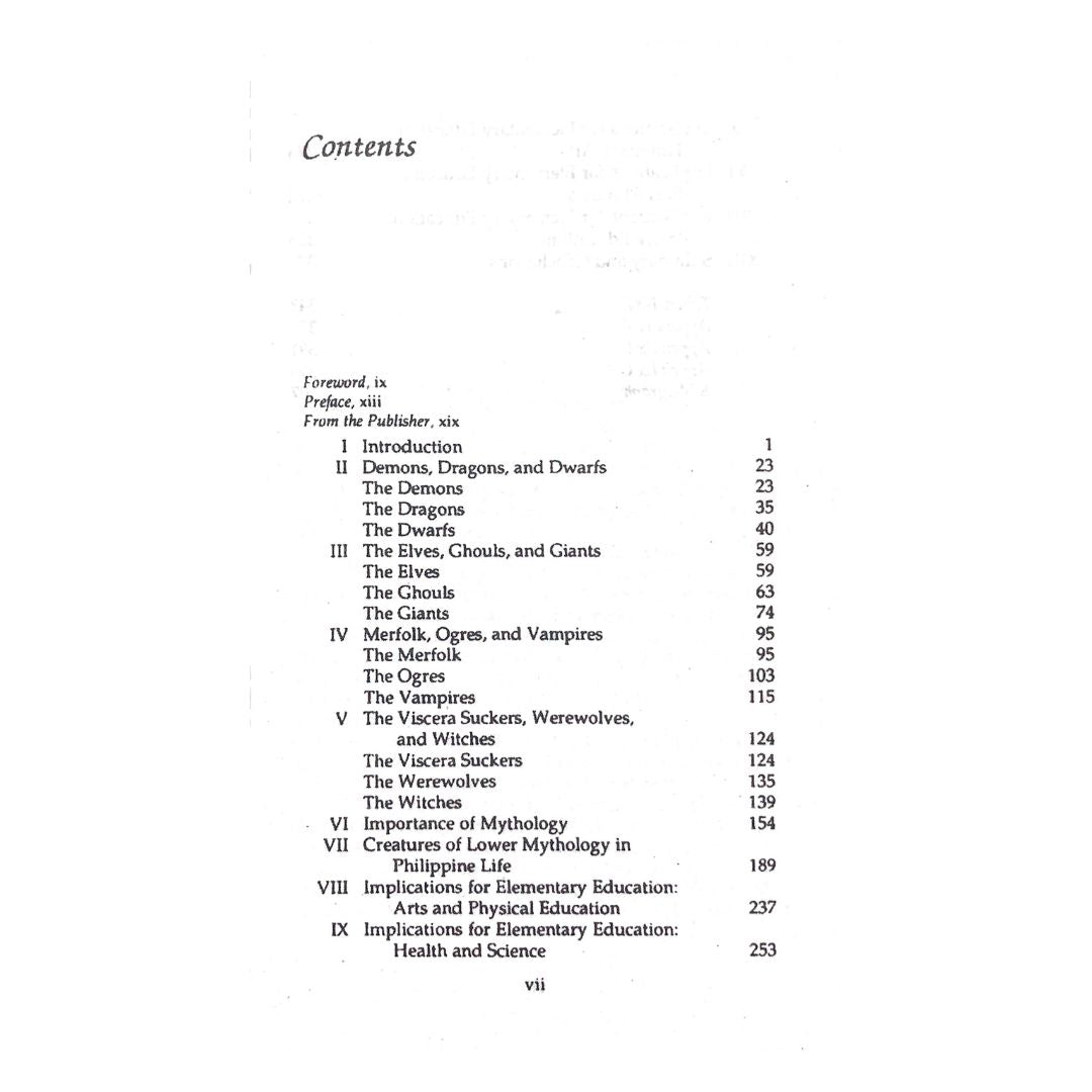 The Creatures of Philippine Lower Mythology by Maximo D. Ramos Table of contents
