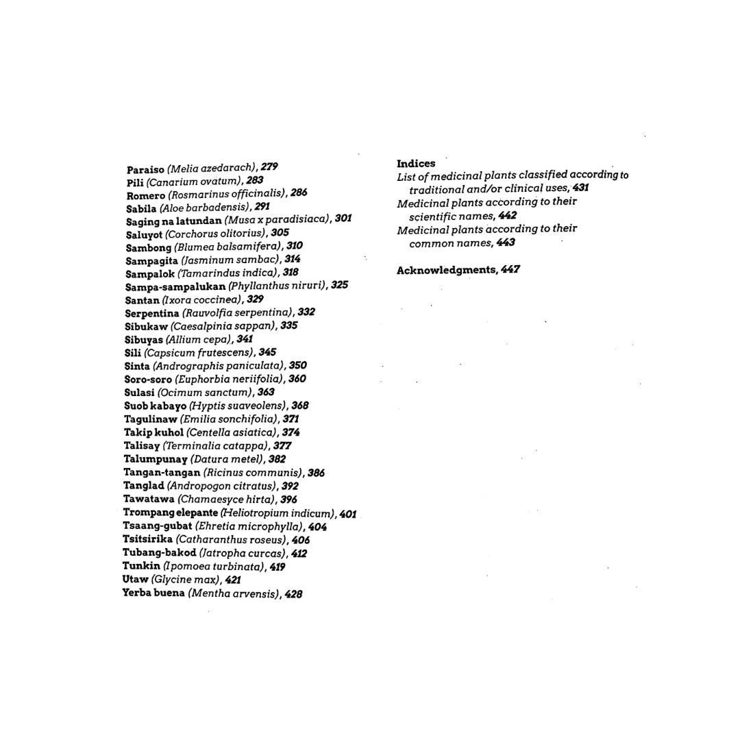 The Best 100 Philippine Medicinal Plants (Table of Contents)