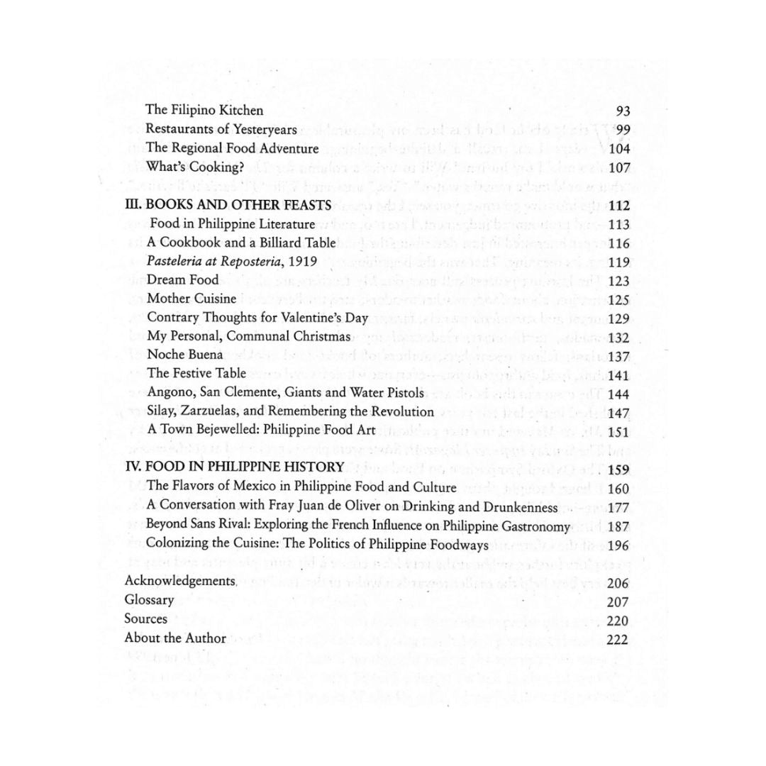 Tikim: Essays On Philippine Food and Culture by Doreen G. Fernandez (Table of Content 2)