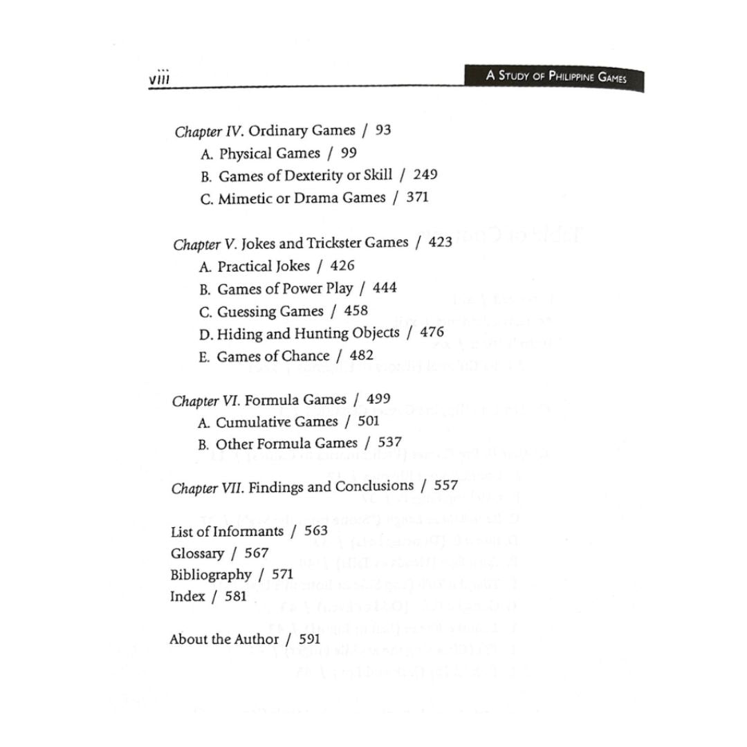 A Study of Philippine Games (Table of Content 2)