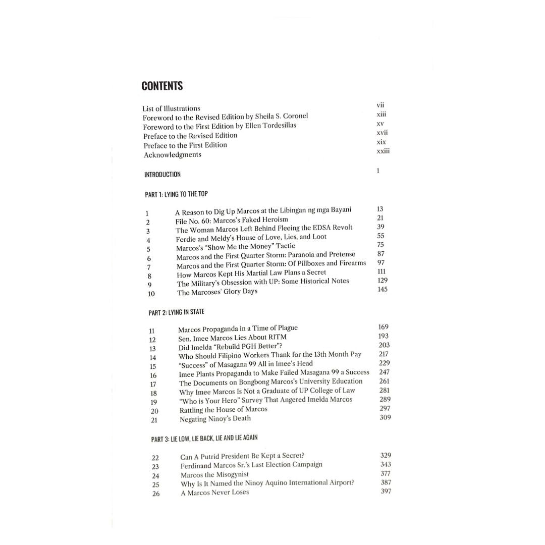 Marcos Lies by Joel F. Ariate, Jr. Table of contents