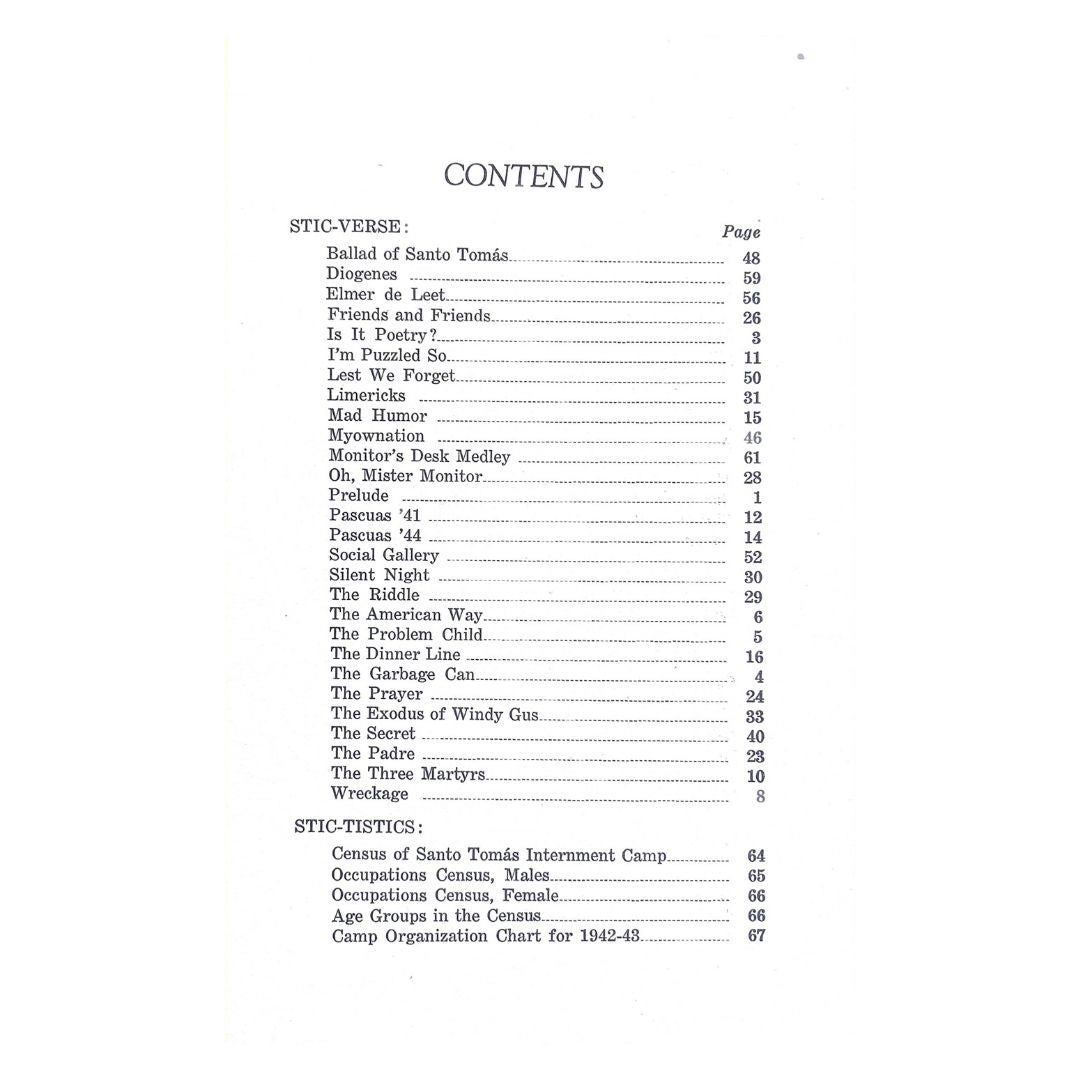 Santo Tomas Interment Camp by James E. McCall Table of contents
