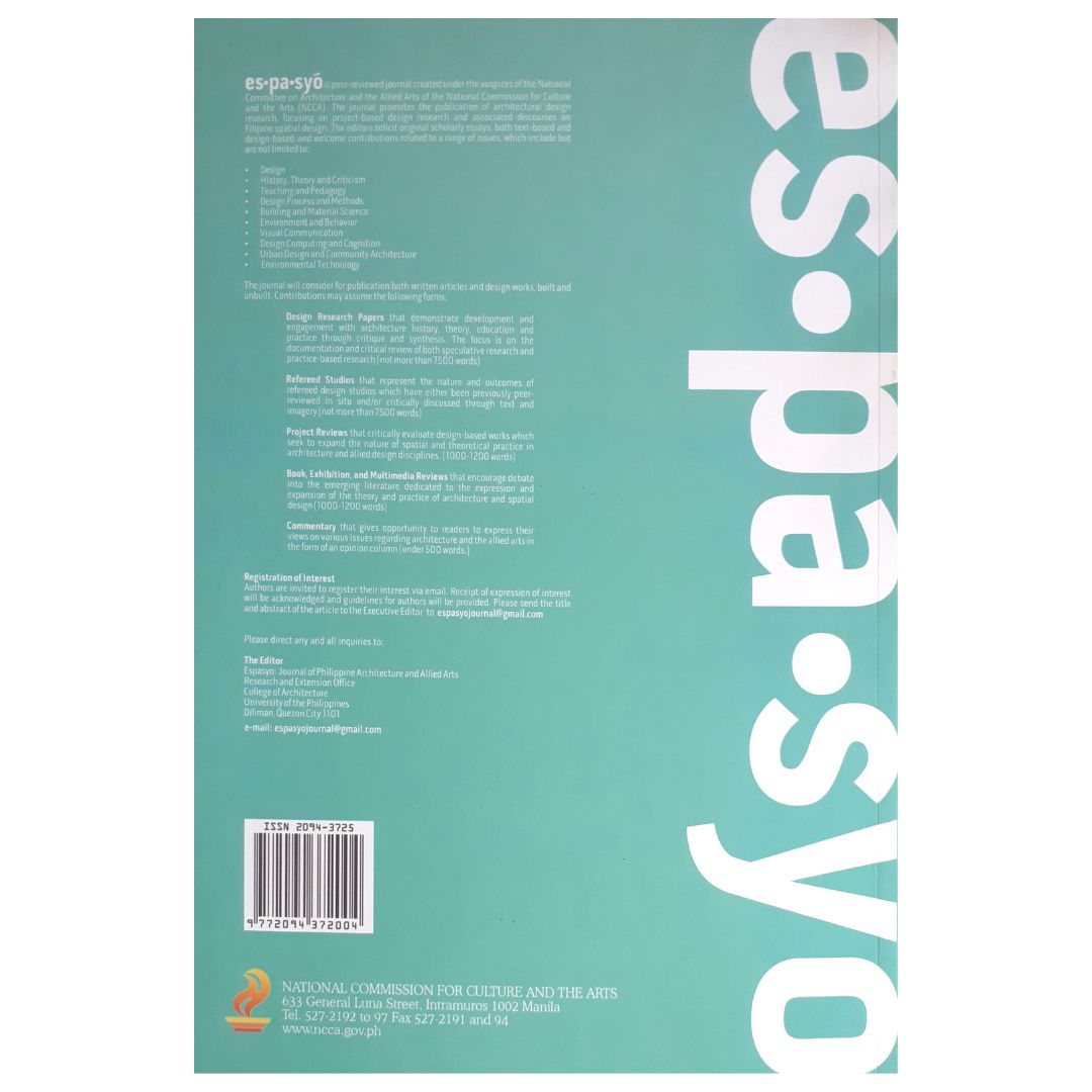 Journal of Philippine Architecture and Allied Arts Es.pa.syō Back Cover