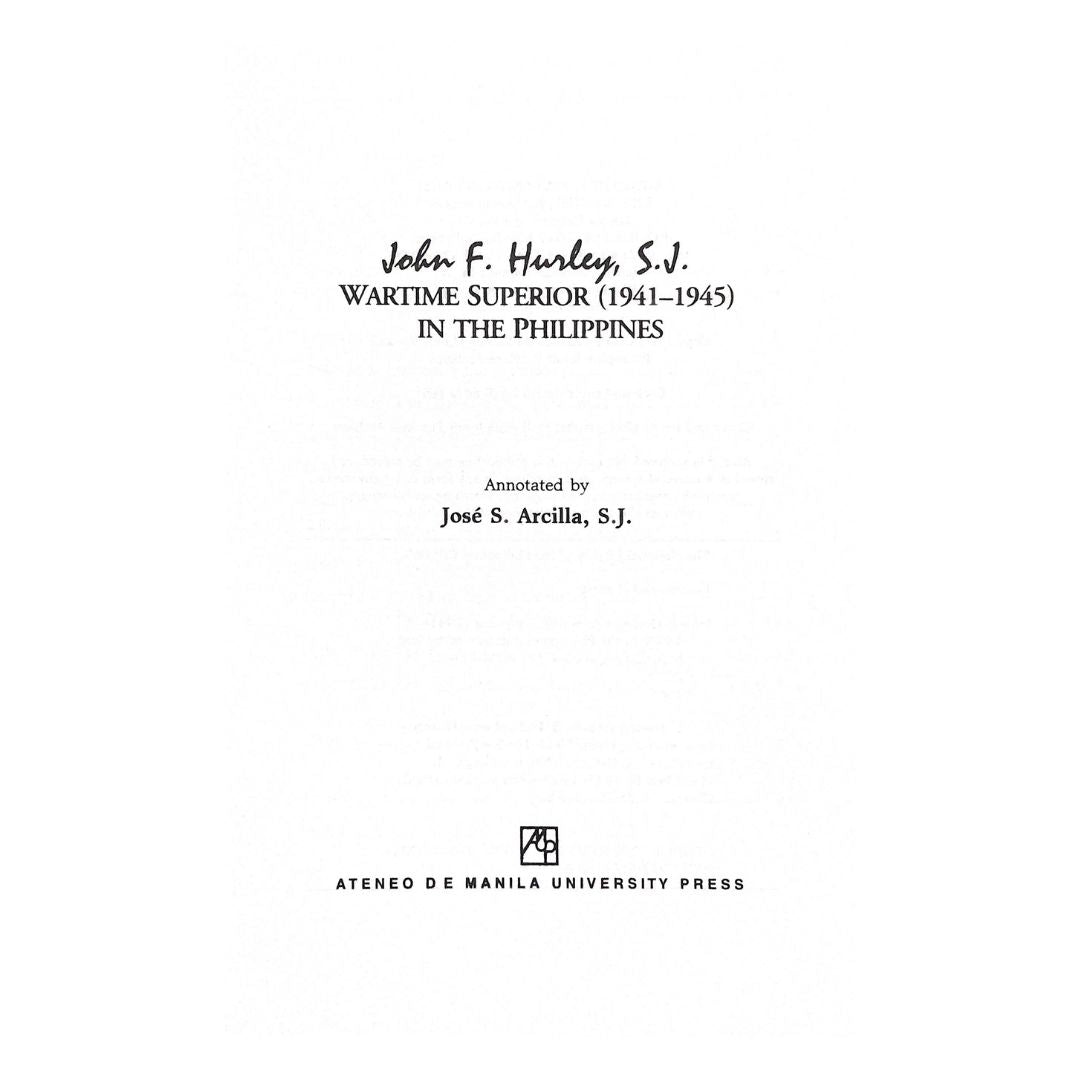 Wartime Superior in the Philippines by John F. Hurley, S.J. Title page