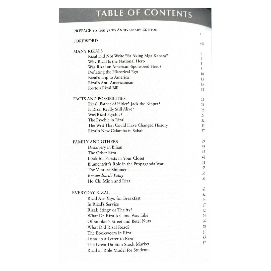 Rizal Without The Overcoat: 32nd Anniversary edition by Ambeth R. Ocampo (Table of Contents)