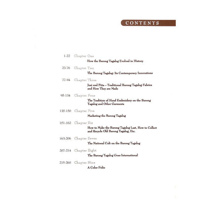 The Barong Tagalog Then & Now by Visitacion R. De La Torre Table of contents