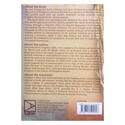 The Last Timawa: A Novel by Servando De Los Angeles Translated by Soledad S. Reyes Back Cover
