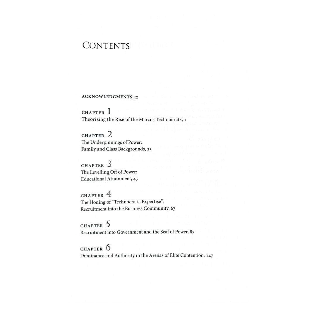 Philippine Politics and The Marcos Technocrats (Table of Contents)
