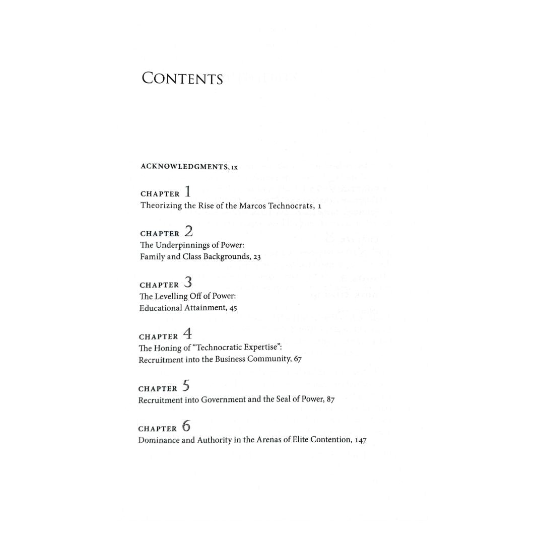 Philippine Politics and The Marcos Technocrats (Table of Contents)