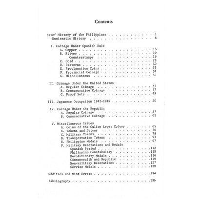 Coins, Medals and Tokens of the Philippines by Aldo P Basso Table of contents
