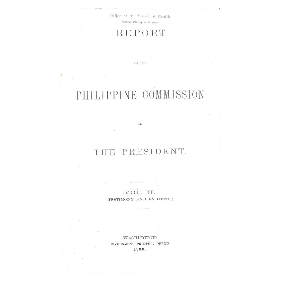Report to the Philippine Commission  to the President (Volume 2) Title page