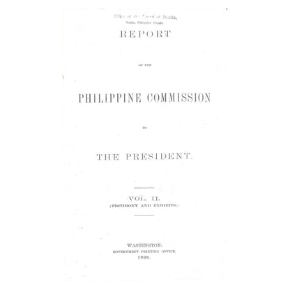 Report to the Philippine Commission  to the President (Volume 2) Title page