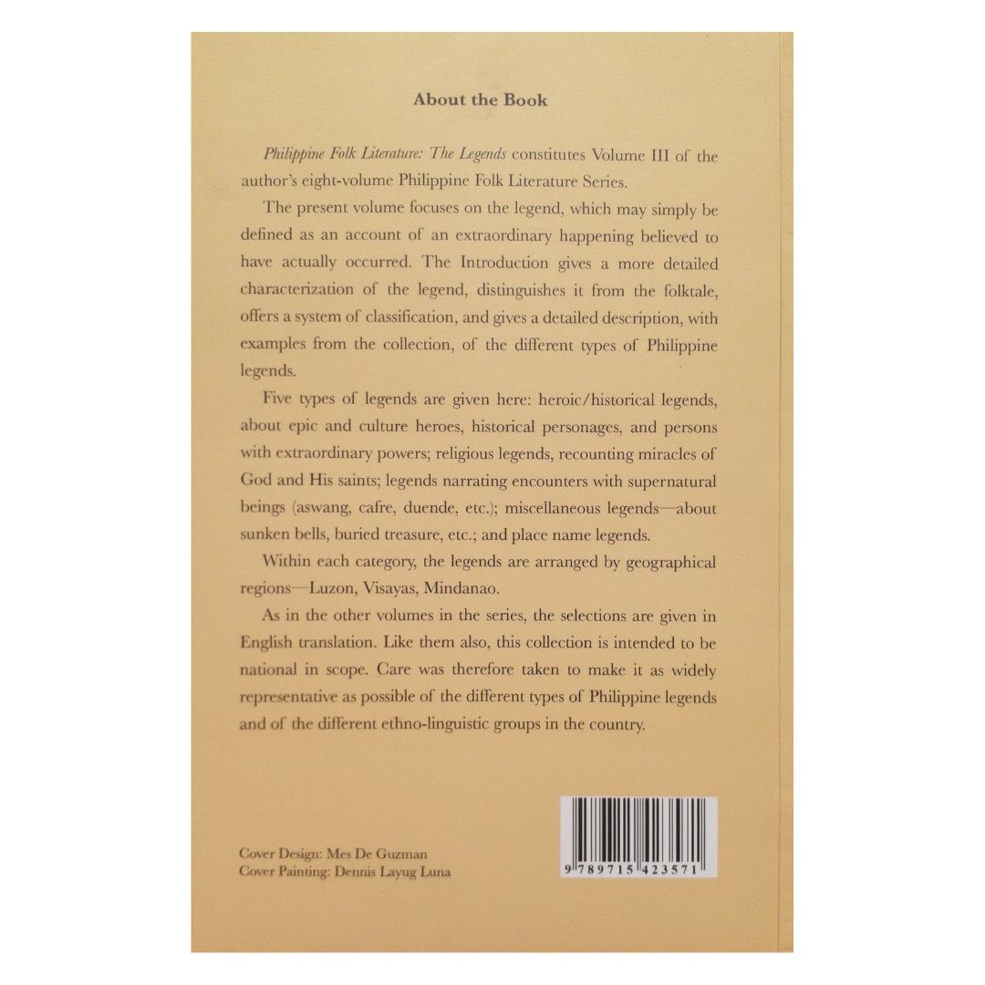 Philippine Folk Literature Series: Vol. 3 The Legends (Back Cover)