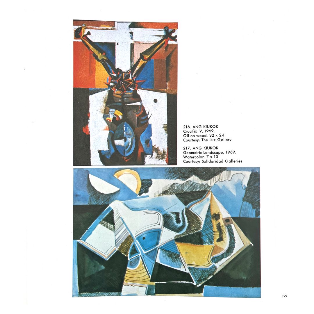 Contemporary Philippine Art By Manuel D. Duldulao (Crucifix V. 1969 and Geometric Landscape 1969)