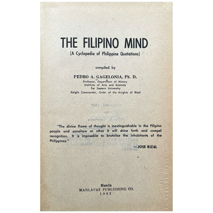 The Filipino Mind: A Cyclopedia of Philippine Quotations by Pedro A. Gagelonia (First Page)