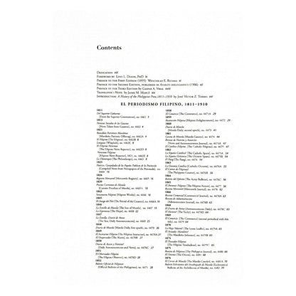 El Periodismo Filipino 1811-1910 the First Century of Philippine Journalism (Table of Contents)