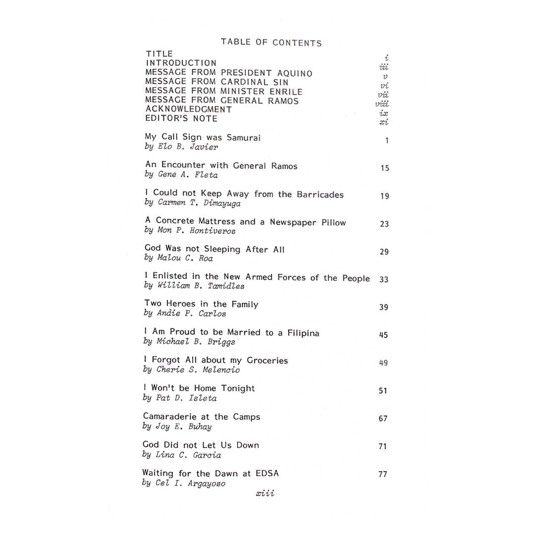 We Were There by  Lourdes J. Angulo Table of contents