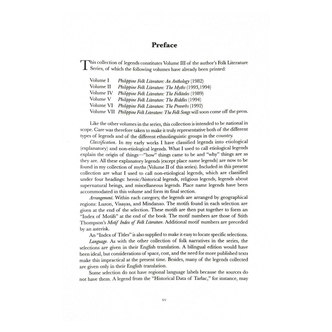Philippine Folk Literature Series: Vol. 3 The Legends (Preface)