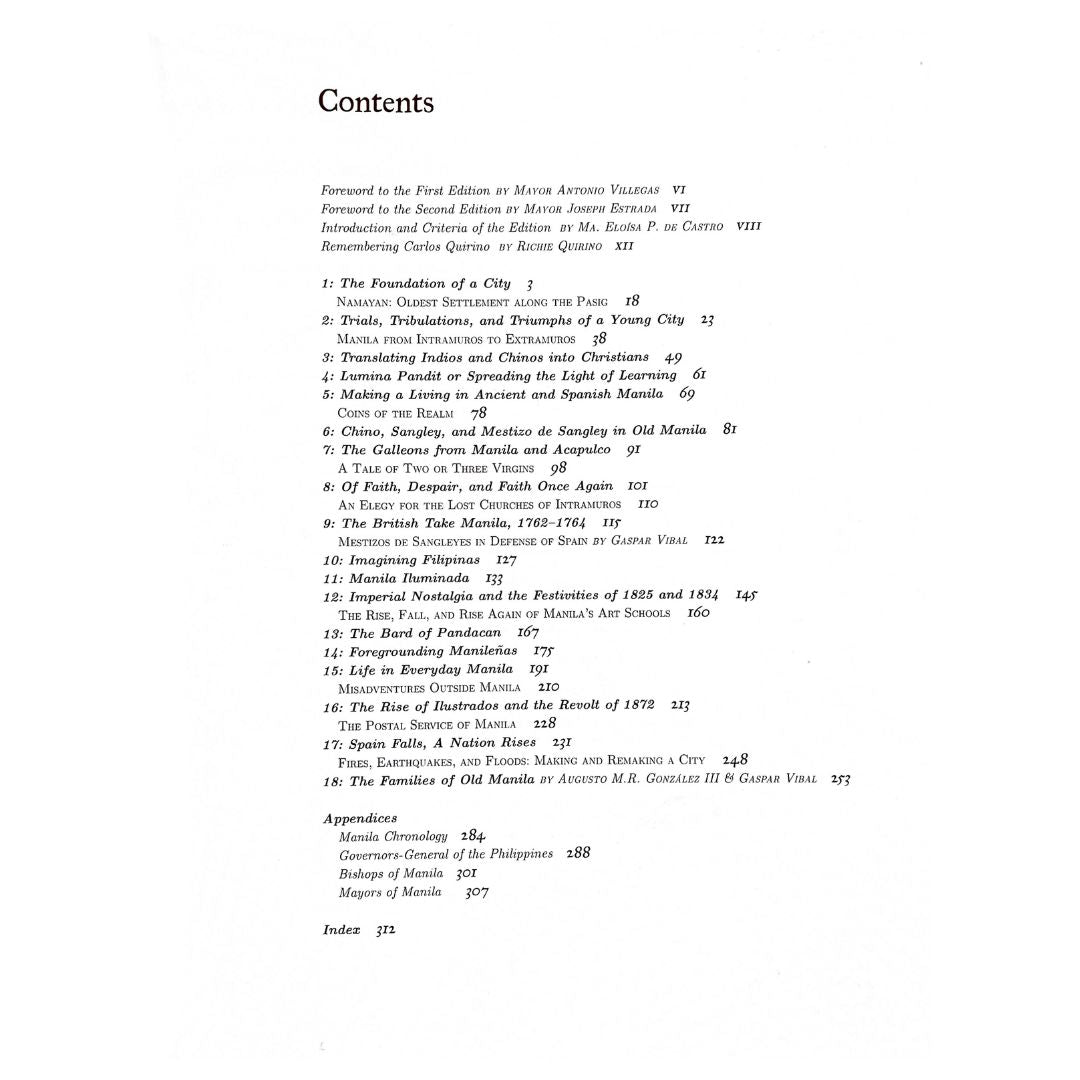 Old Manila: Second edition By Carlos L. Quirino's (Table of Contents)