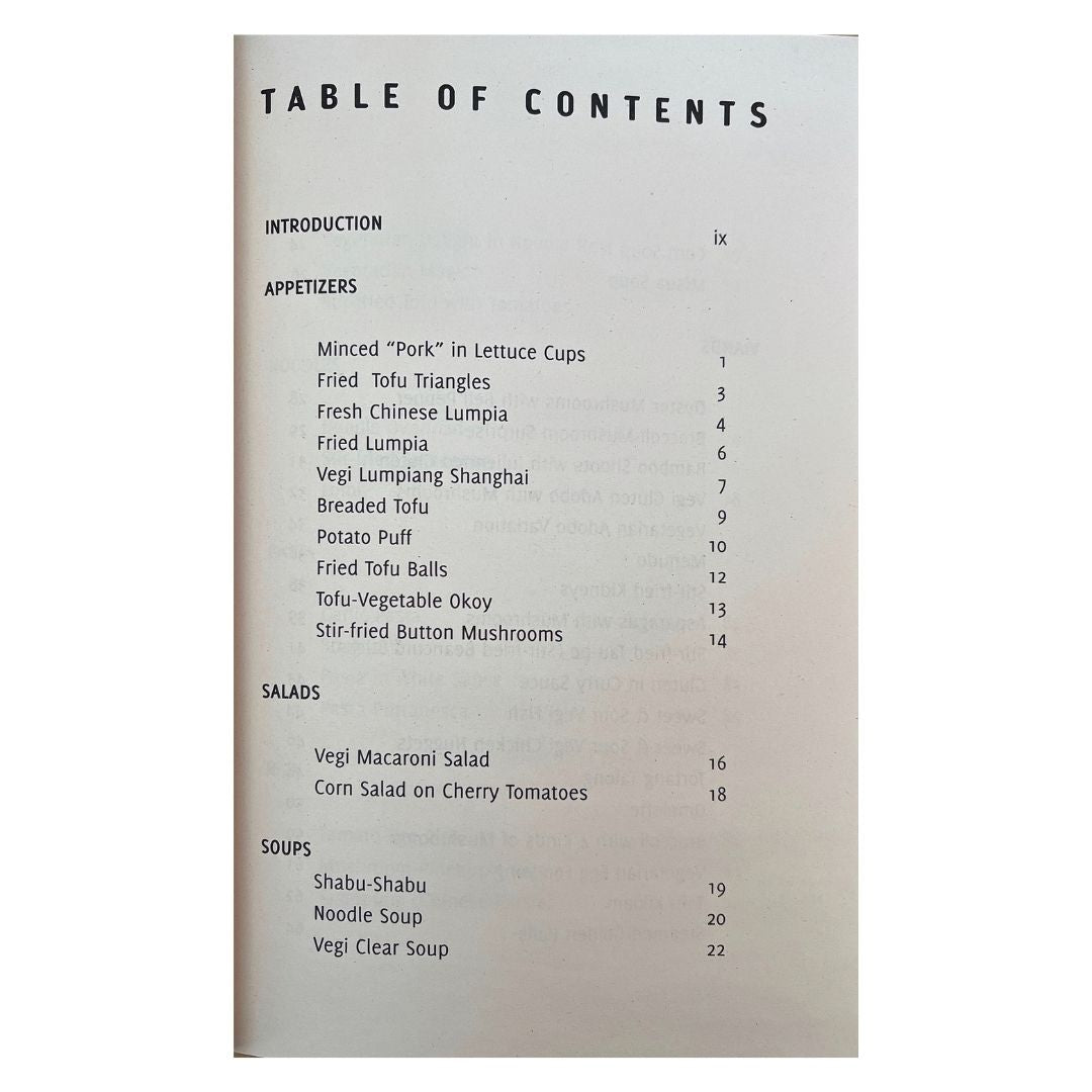 Pinoy Vegetarian Cookbook 60 Recipes Even  Non-Vegetarians Would Love (Table of Contents)