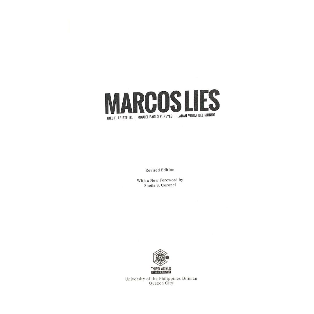 Marcos Lies by Joel F. Ariate, Jr. Title page
