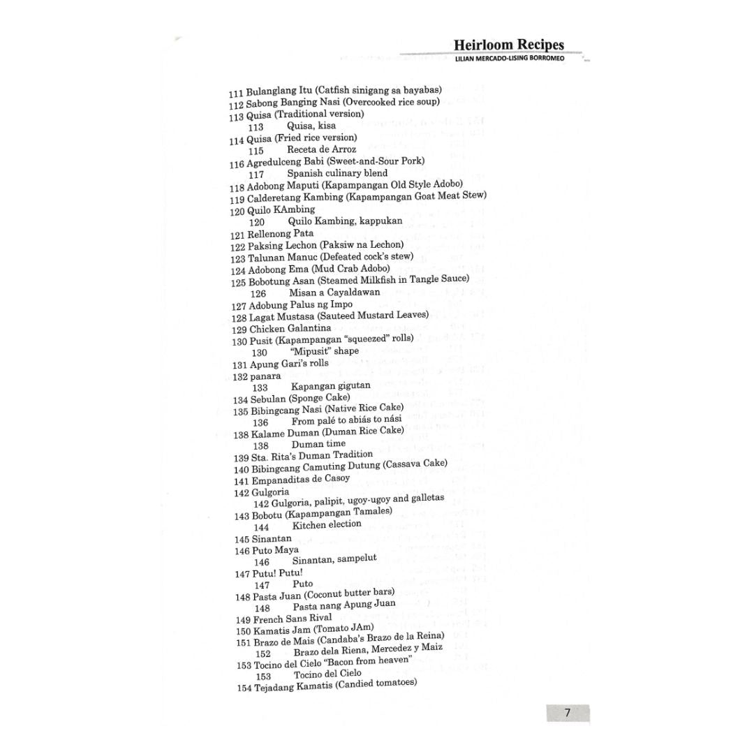 Atching Lillian's Heirloom Recipes: Romancing the Past through Traditional Calutung Capampangan (Table of Content 4)