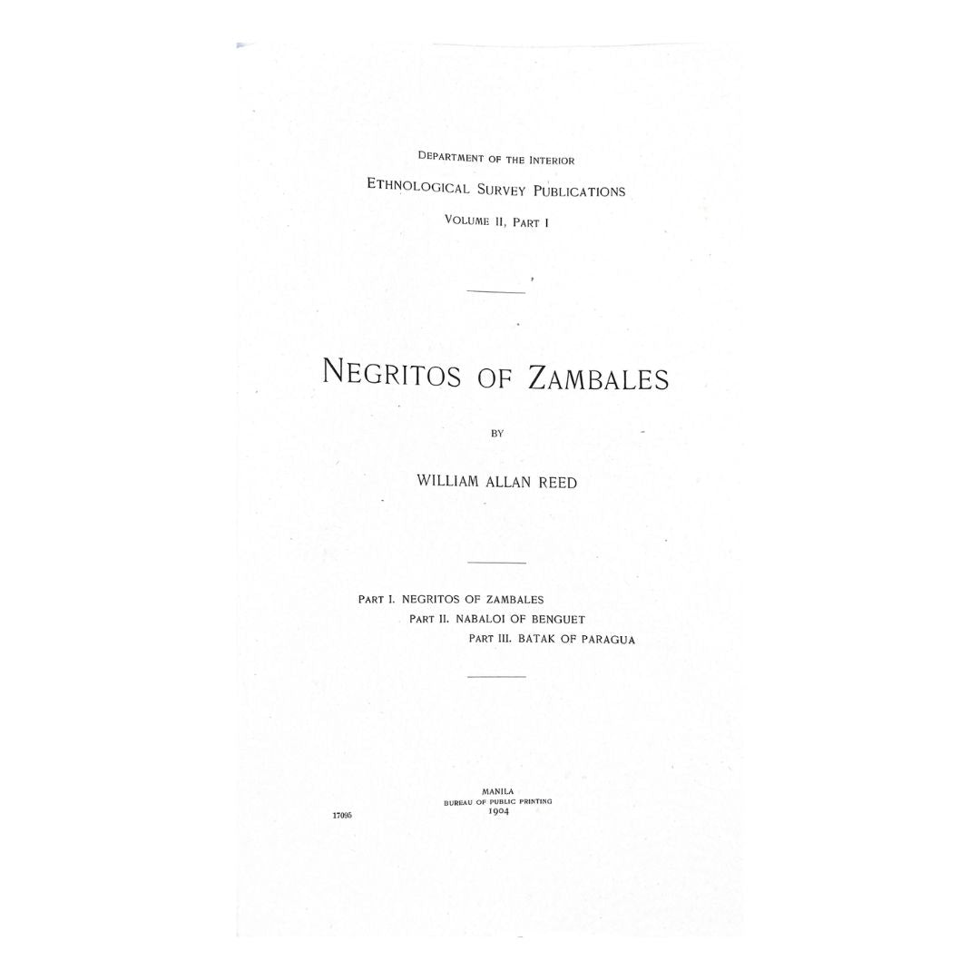 Negritos of Zambales by William Allan Reed Title page