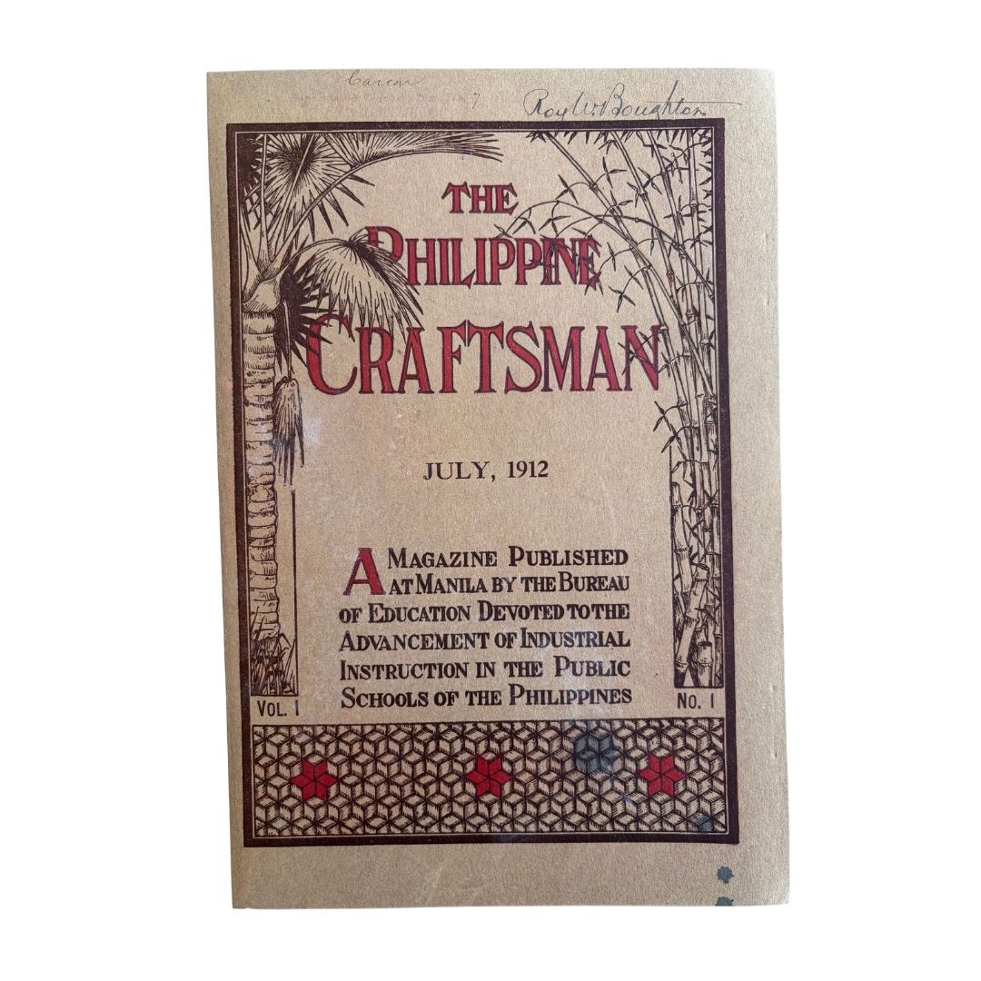 The Philippine Craftsman magazine, July 1912, Volume I, No. 1, featuring a vintage cover design with palm tree illustrations and red lettering on a beige background.