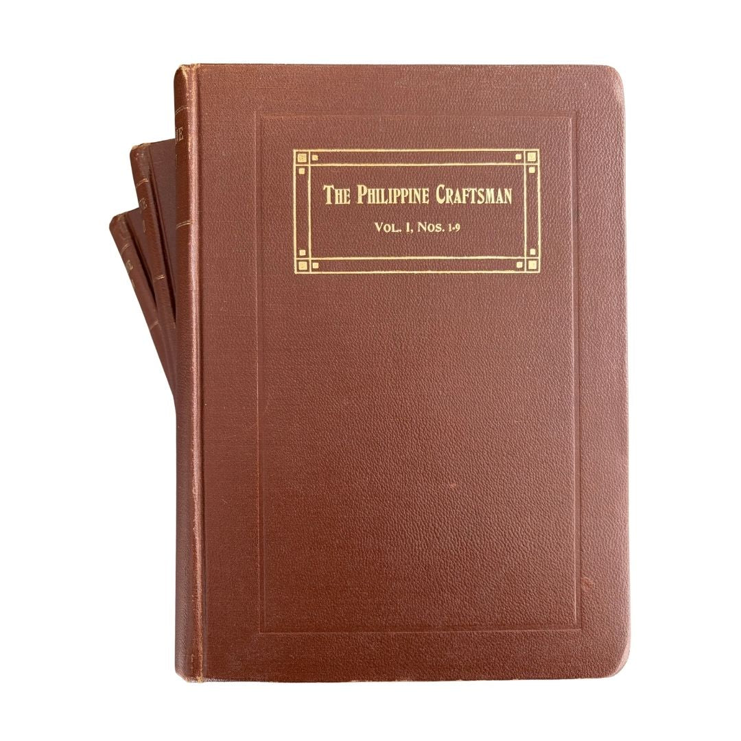 A brown leather-bound book titled 'The Philippine Craftsman Vol. I No.